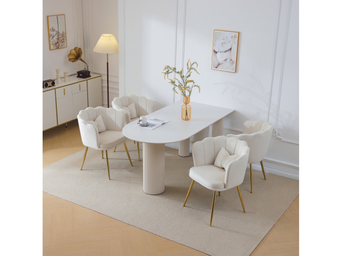 Conjunto De 4 Cadeiras Modernas Em Veludo Para Sala De Estar, Banheiro Ou Quarto, Com Encosto Em Pétalas, Pés Dourados E Almofadas Borboleta Liptaptyn
