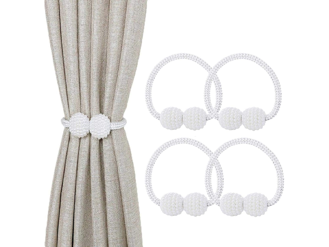 Conjunto De 4 Cortinas Brancas Com Ímãs E Pequenas Contas Para Fixação