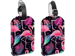 Conjunto De 2 Etiquetas Bagagem Em Couro Sintético Com Estampa Flamingo Tropical