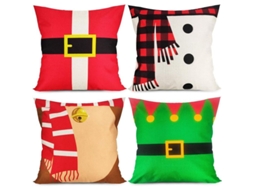 4 Capas de Travesseiro de Natal 18x18 Lino Decorativo Inverno Xmas Santa Reno Boneco de Neve | S/MARCA