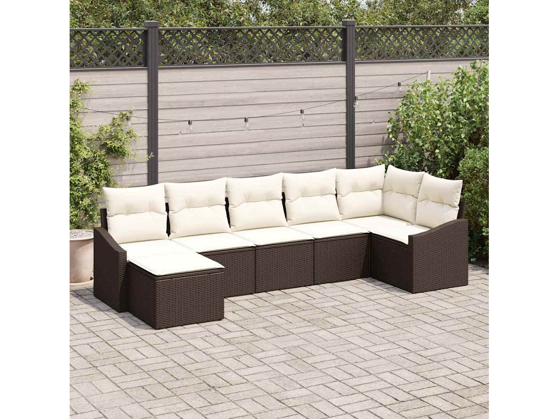 Vidaxl Conjunto De Sofá De Jardim 7 Pcs Marrom E Creme Vime Pe