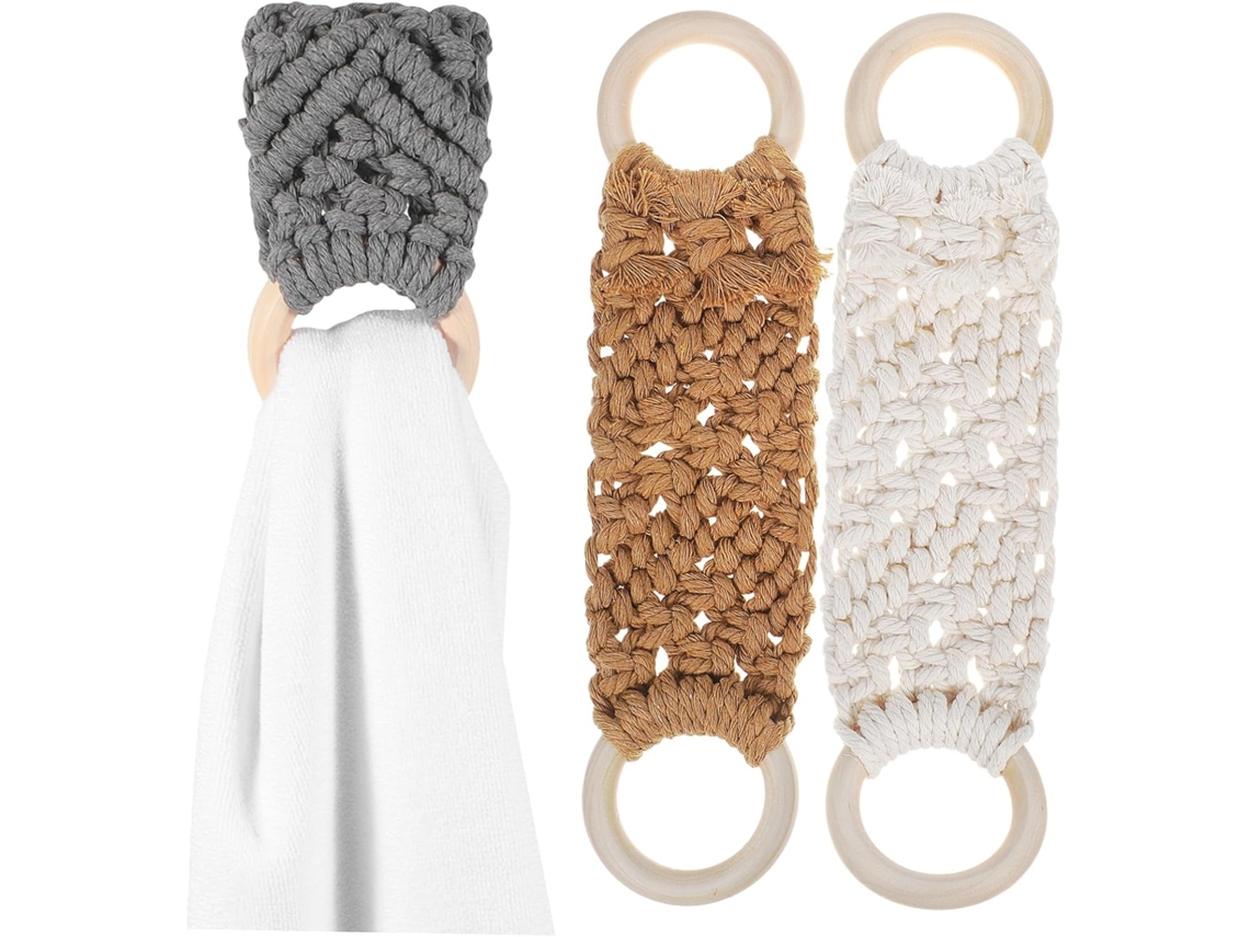 De 3 Peças De Porta Toalhas De Crochê Feitos À Mão, Estilo Argola, Para Panos De Prato E Toalhas De Mão, Para Banheiro Gokoco