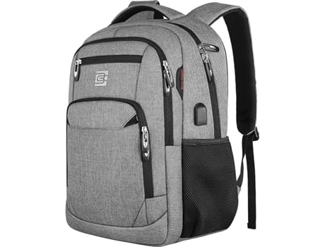 Mochila Beijiyi para laptop com porta de carregamento USB e entrada para fone de ouvido, mochila antirroubo com alça de ombro acolchoada e respirável, cinza