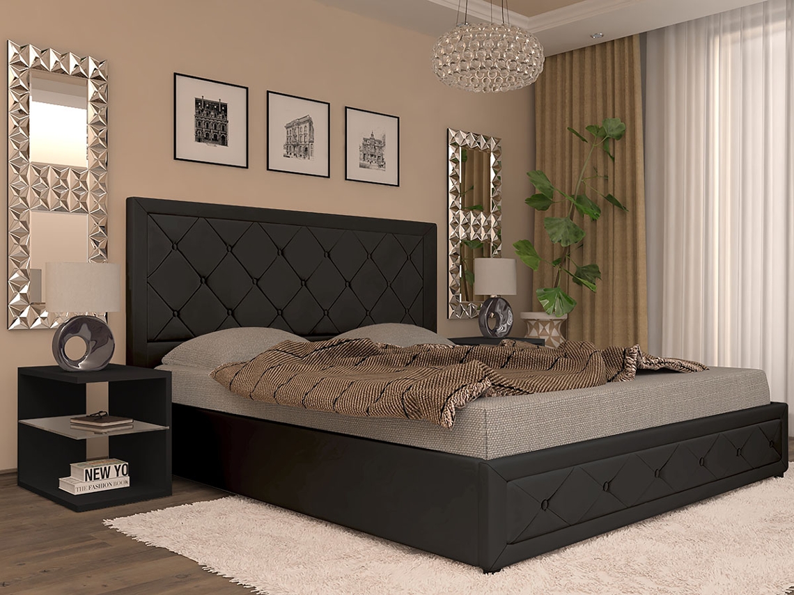 Cama de Casal Roman, Estrado Elevatório (Preto)(200x180 cm)
