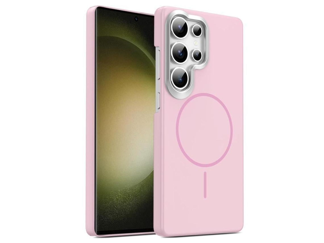 Capa Para Samsung Galaxy S23 Ultra 5g Fina Circular Magsafe À Prova De Choque Dourada Em Policarbonato Rosa