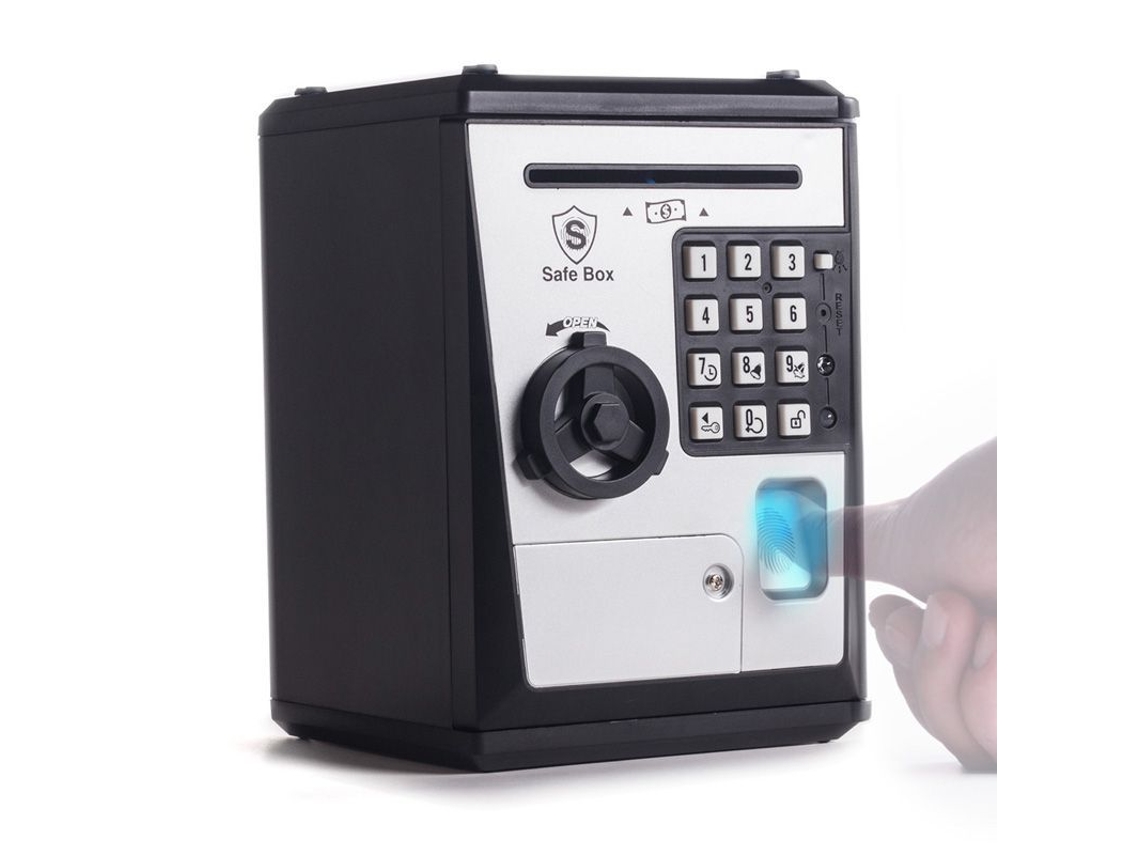 Porquinho De Brinquedo, Cofrinho, Caixa Eletrônico Com Impressão Digital, Dinheiro E Moedas.