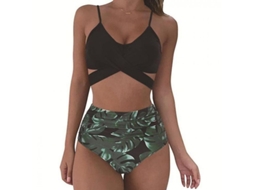 2026 traje de Baño de Dos Piezas de Bikini Leopardo Con Cintura Alta para Mujer Cheetah Pfr L Verde Negro