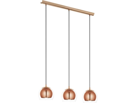 Candeeiro Suspenso  3 Rocamar (Cobre - E27 - 3 x 180 W - Aço e Vidro)