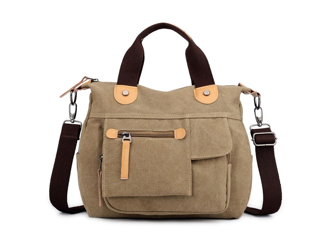 Bolsa de Lona Multifuncional de Lazer Retrô Mochila de Estilo Literário e Escolar de Arte Caqui