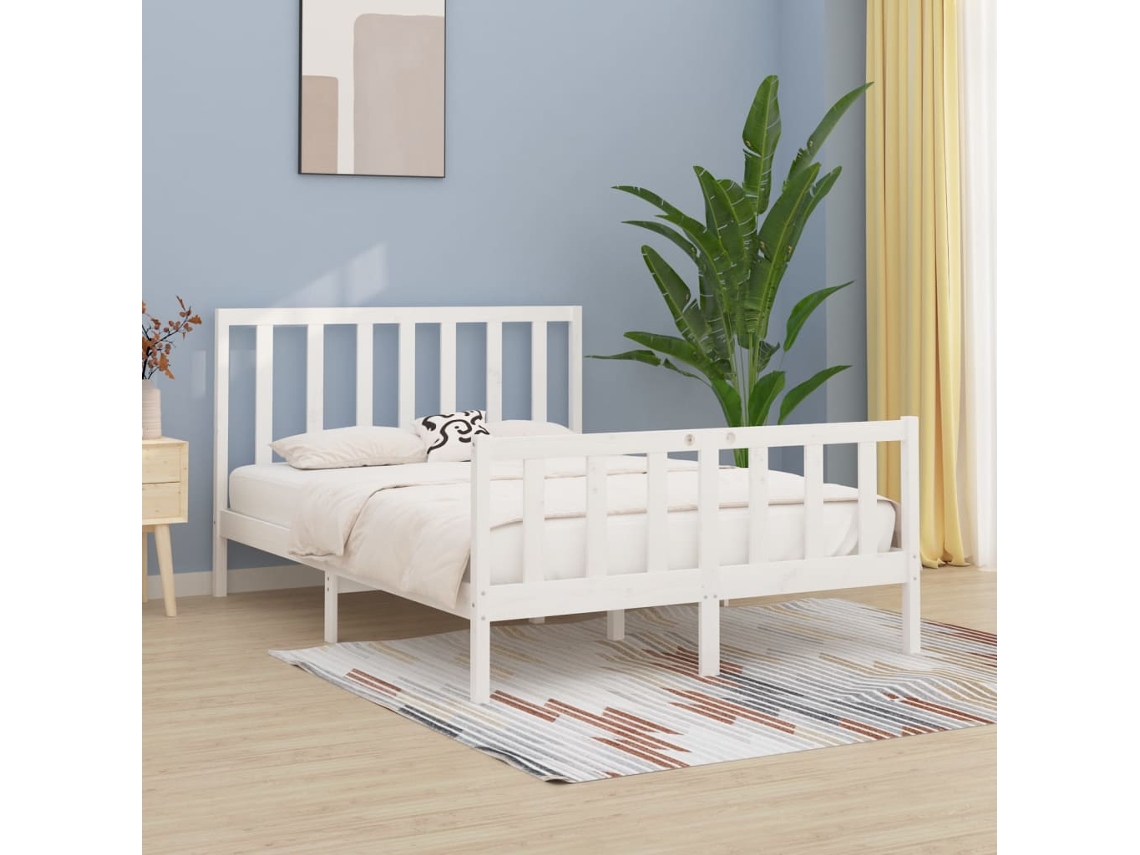 Estrutura De Cama 160x200 Cm Madeira Maciça Branco
