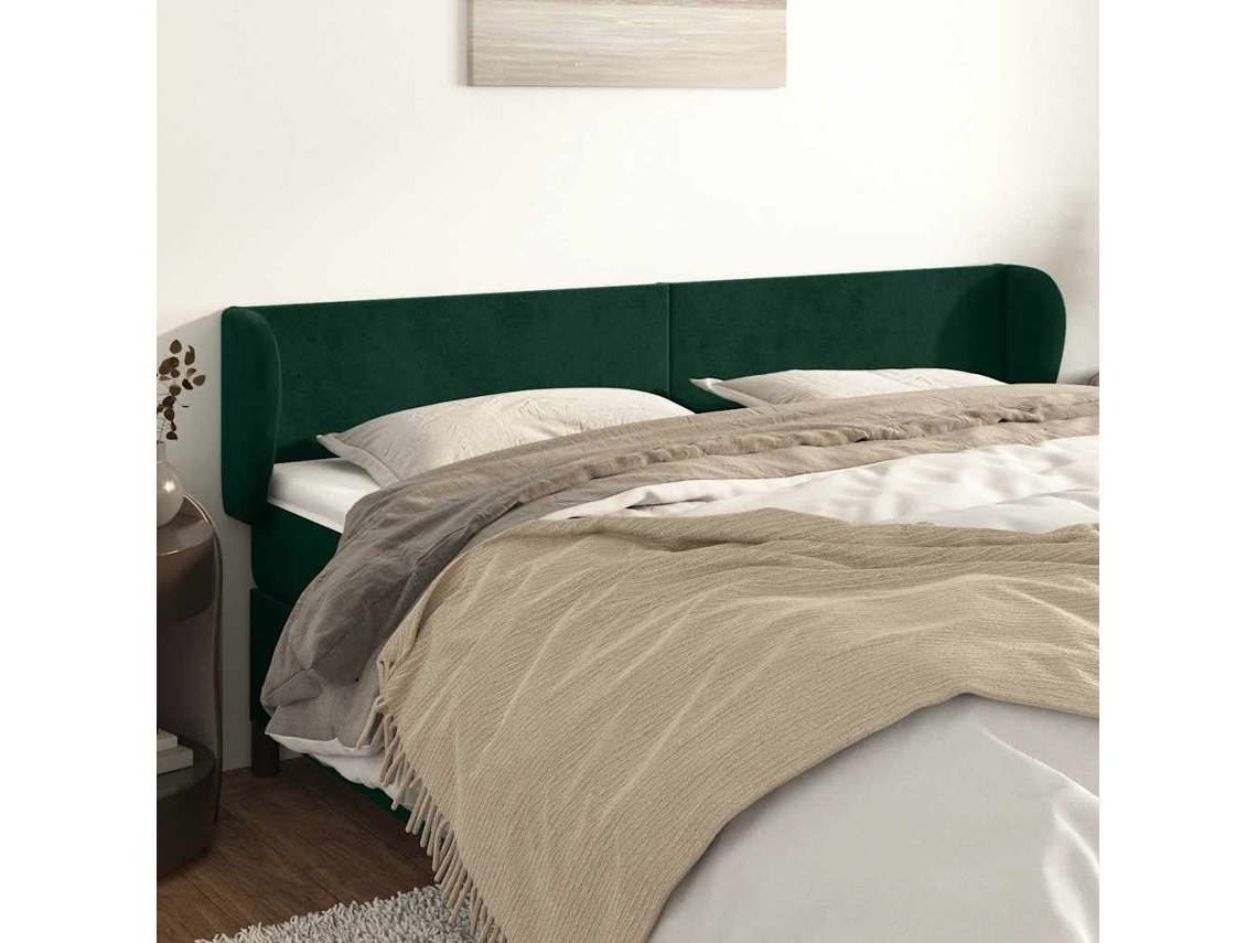 Cabeceira De Cama | Painel De Cama C/ Abas Veludo 163x23x78/88cm Verde-escuro