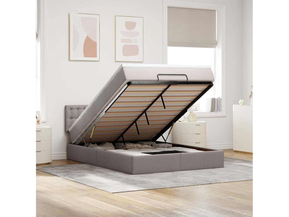 Vidaxl Cama Otomana Com Colchão Leds 140x200 Cm Tecido Cinza