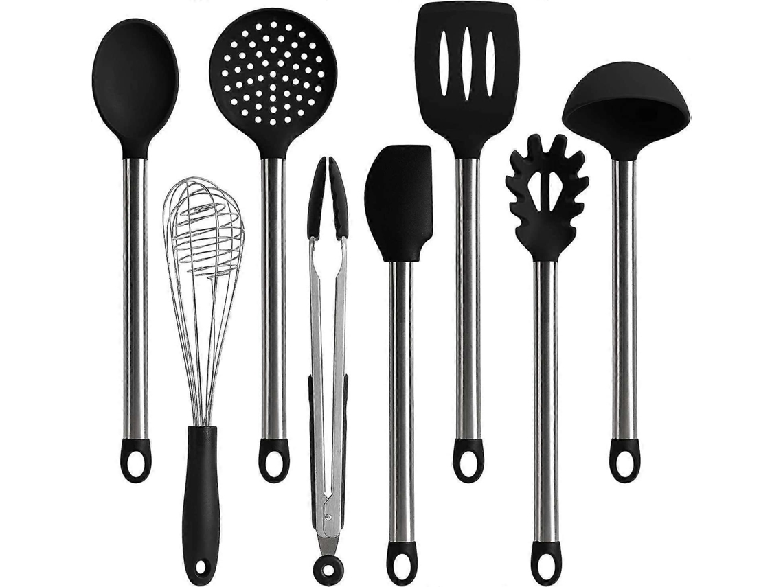 Set de Utensílios de Cozinha 8 Peças Silicone e Aço Inoxidável Resistente Ao Calor