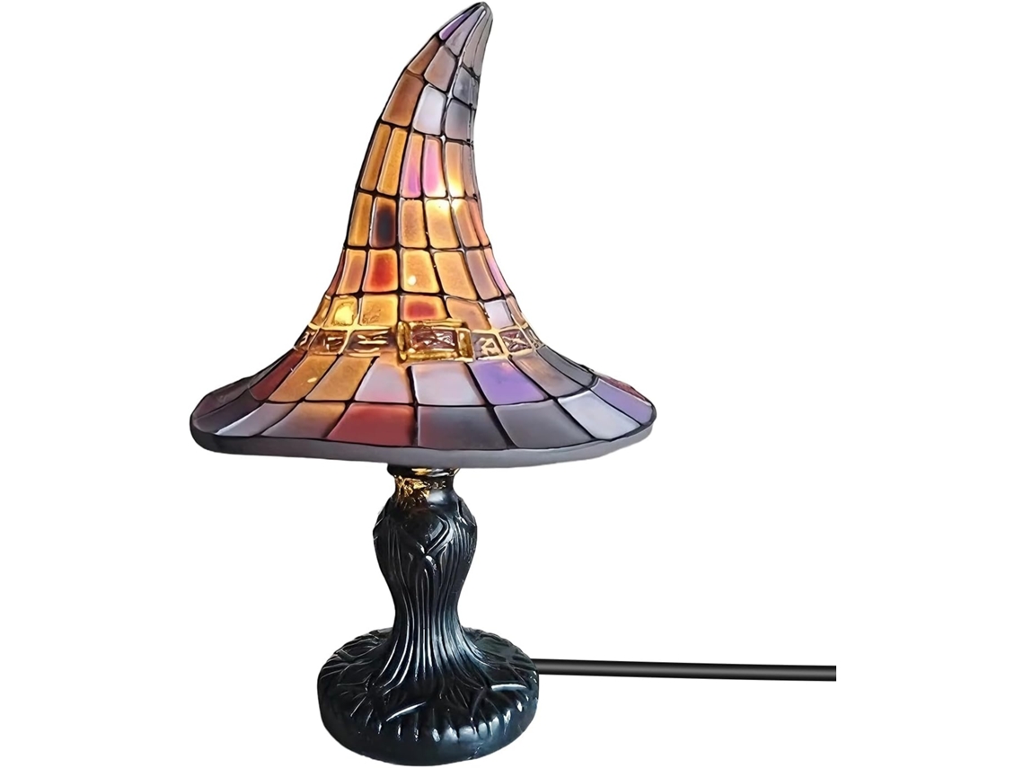 Abajur De Chapéu Bruxa Em Vitral, Luminária Noturna Mago Gótico,