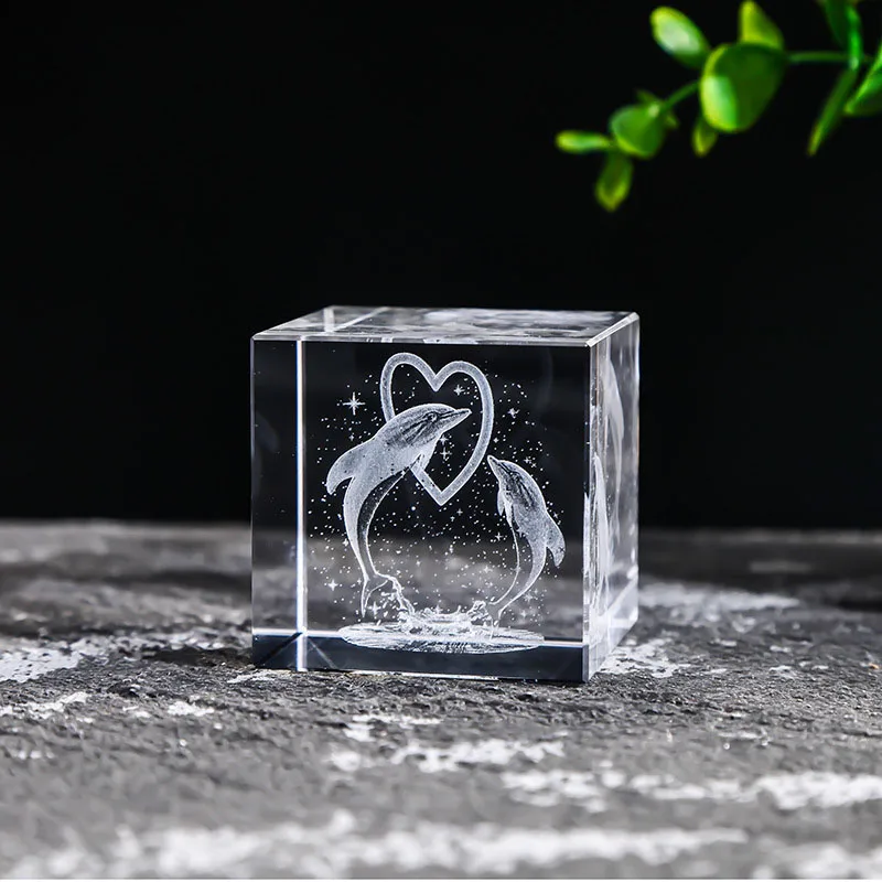 Cubo de Cristal Quadrado de 40mm para Joias, com Prisma de Vidro Gravado a Laser em 3d MDUG (estilo 3 40mm)