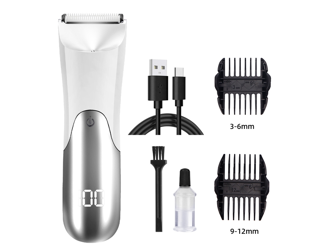 Aparador De Cabelo E Barba Recarregável Usb - Branco, Display Led, 2 Pentes Ajustáveis (3-12mm), Kit Completo