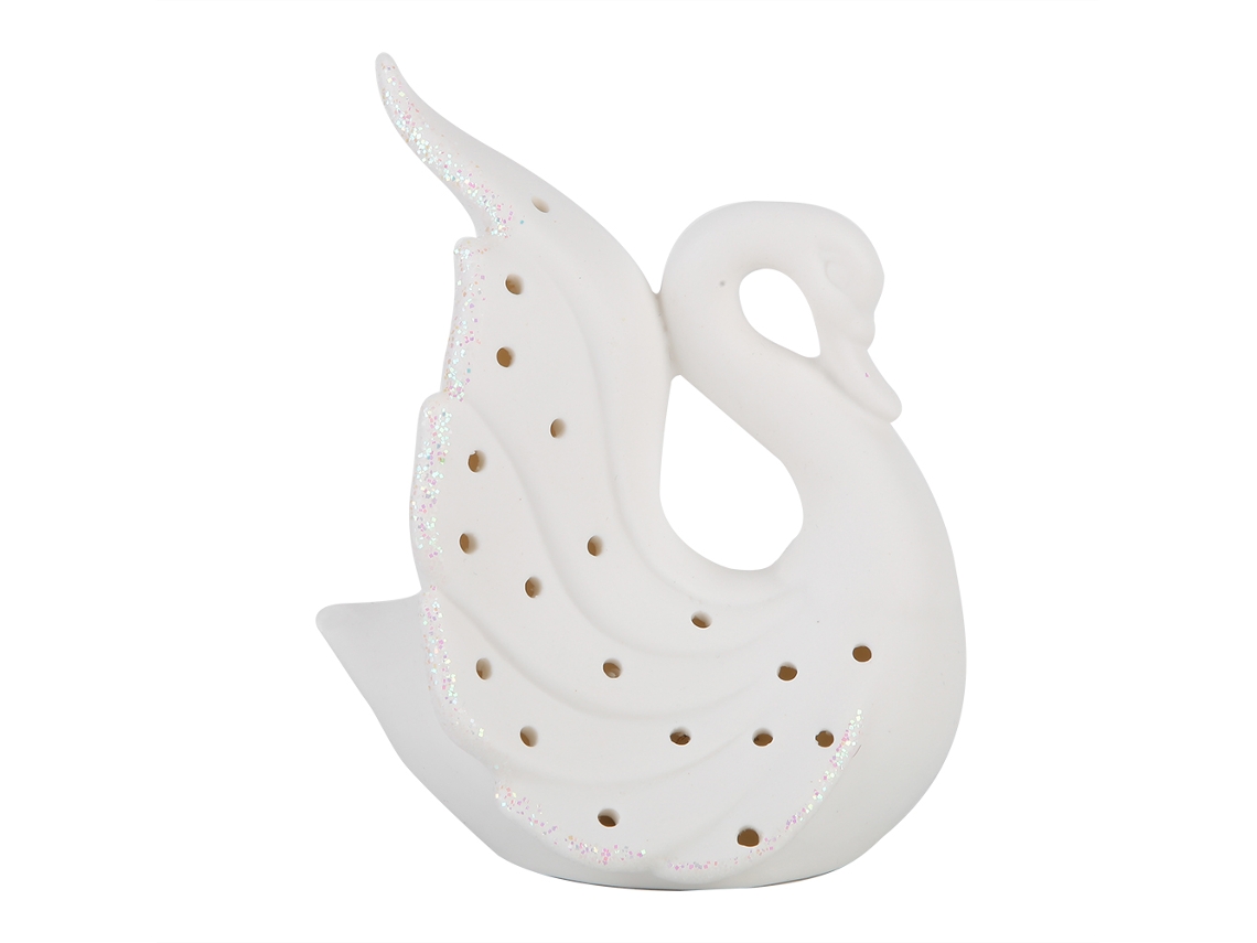 Luminária de Cisne Led Maravilhosa e Delicada, Luminária Decorativa de Cerâmica para Estante Quarto com Bateria BRILVIBERA (b)