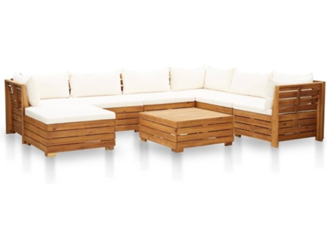 Conjunto de Jardim  Lounge (Branco - Madeira de Acácia - 68x68x60 cm - 8 Peças)