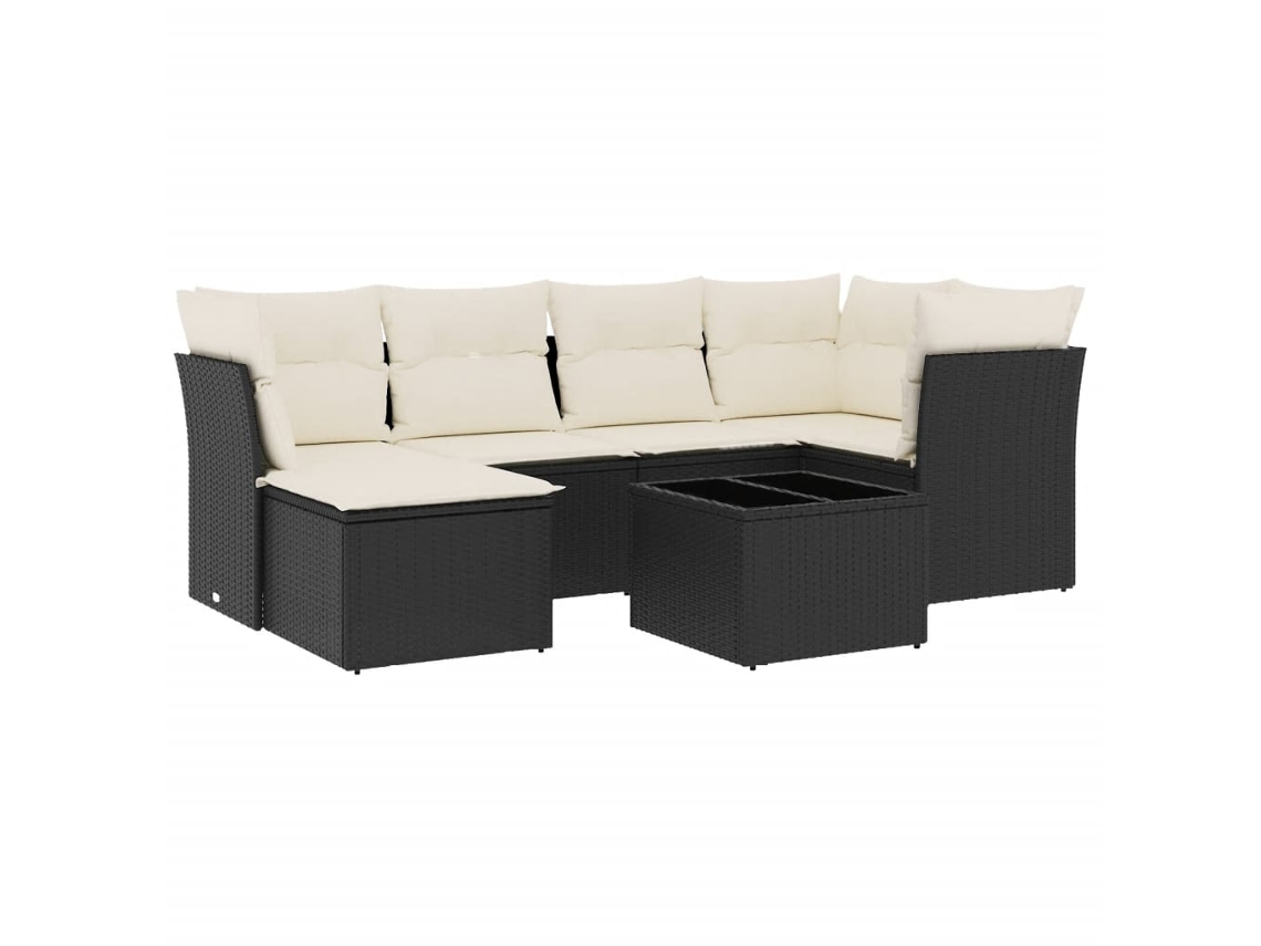Conjunto de 7 Sofás para Jardim com Almofadões Vime Pe Preto MAISON EXCLUSIVE (7 pcs)