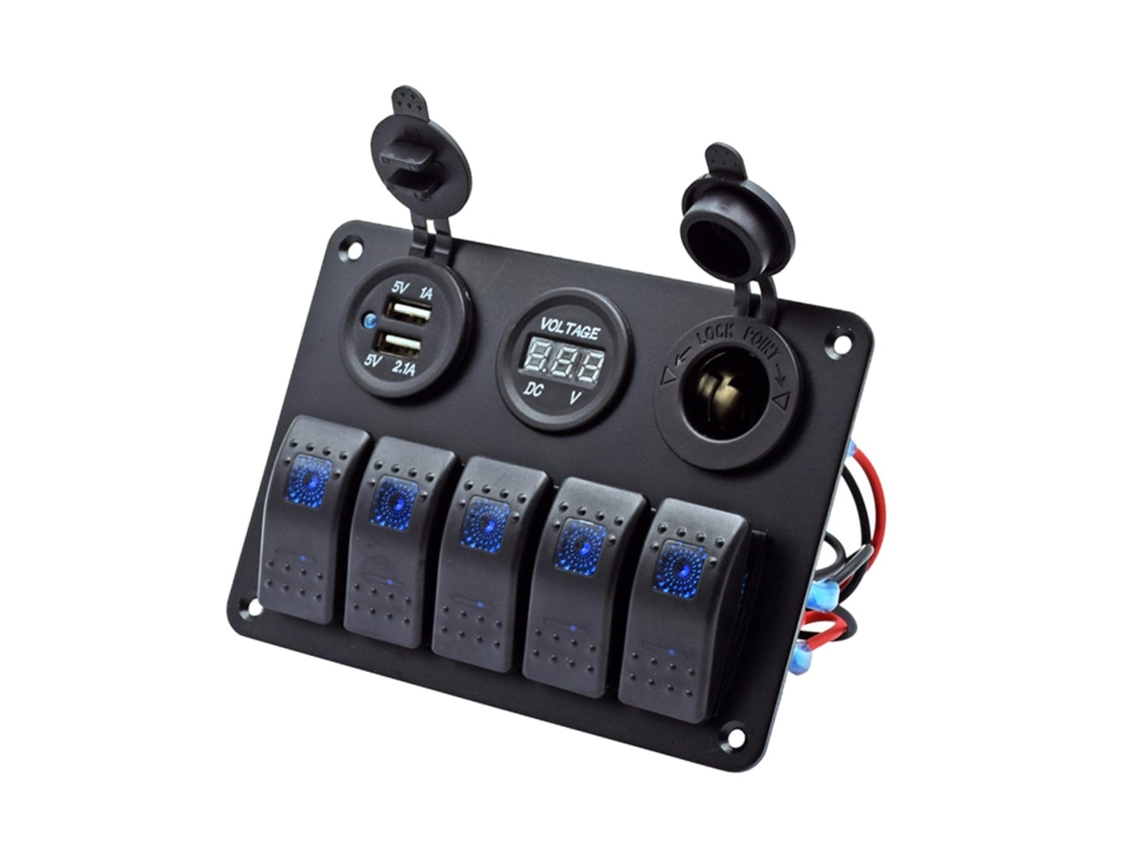Painel De Interruptores De Faixa Resistente À Água Com Voltímetro Led E Duas Portas Usb - Resistente