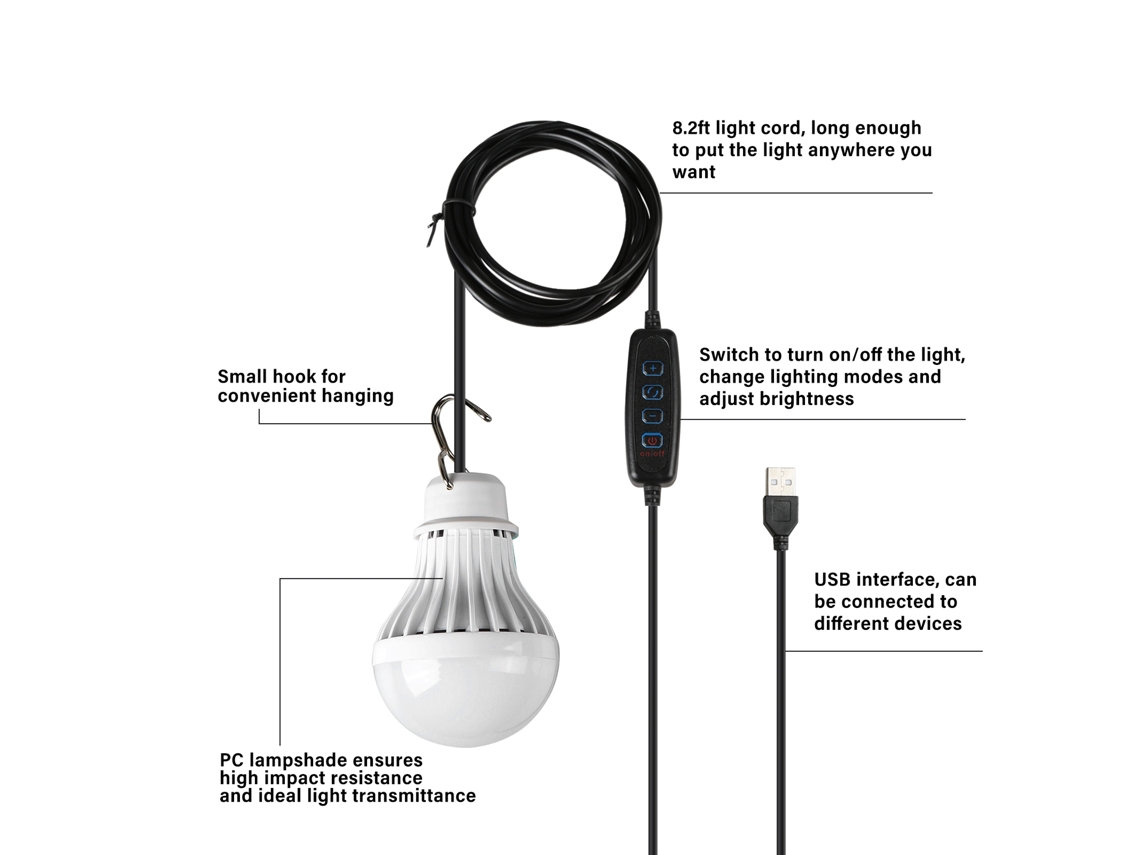 Lâmpada Led Usb Portátil com 3 Modos | S/MARCA