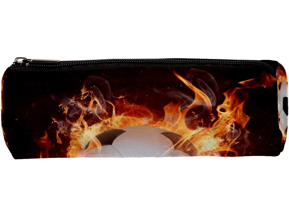 Tenho lápis e canetinhas com estampa de futebol, organizador de mesa, material escolar e de escritório.