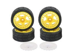 4pcs Pneus De Roda Rc 1/10 Com Aletas De Cubo Plástico Borracha Para Carro Upgrade Peças Amarelo