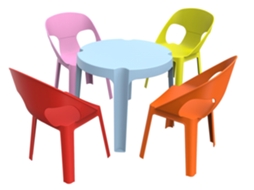 Set 4+1 Cadeiras-mesa Crianças Interior, Exterior Azul Celeste/rosa/vermelho/laranja/verde Limão Rita Garbar