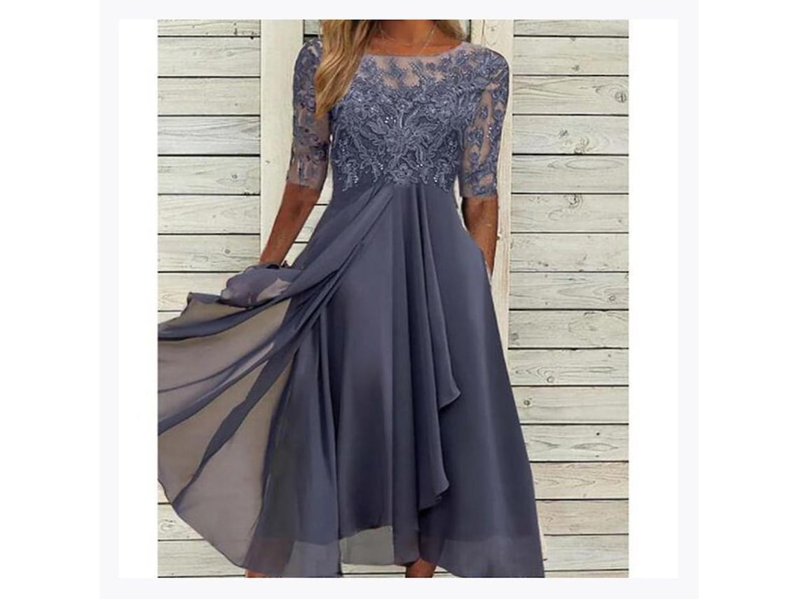 2026 vestido Midi Con Encajes de Manga Corta para Eventos Especiales Y Bodas Casual Elegante
