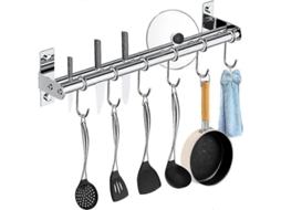 Rack De Utensílios De Parede Em Aço Inox 304 Com 6 Ganchos Rotativos E Ajustáveis - 40cm, Capacidade 20kg