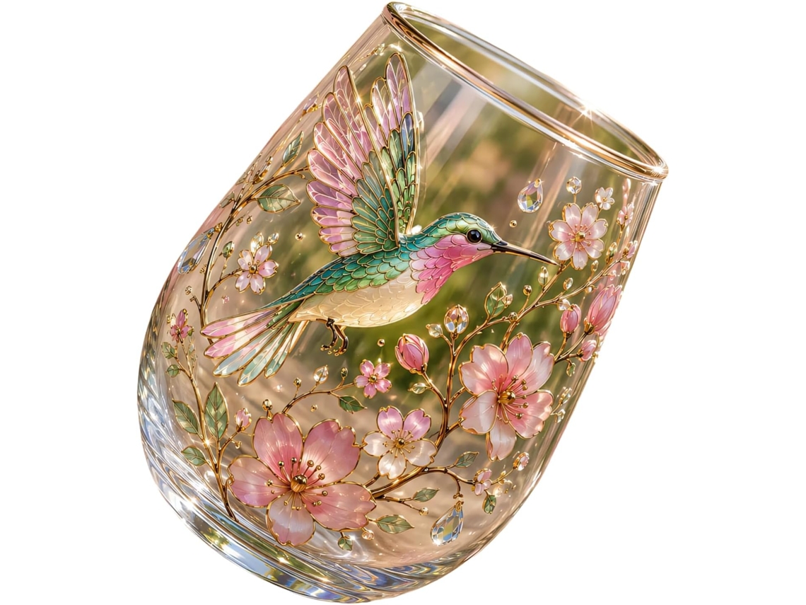 Caneca De Vidro Com Estampa De Beija-flor E Motivos De Jardim, Perfeita Para Chá, Café E Bebidas Frias, 400ml.