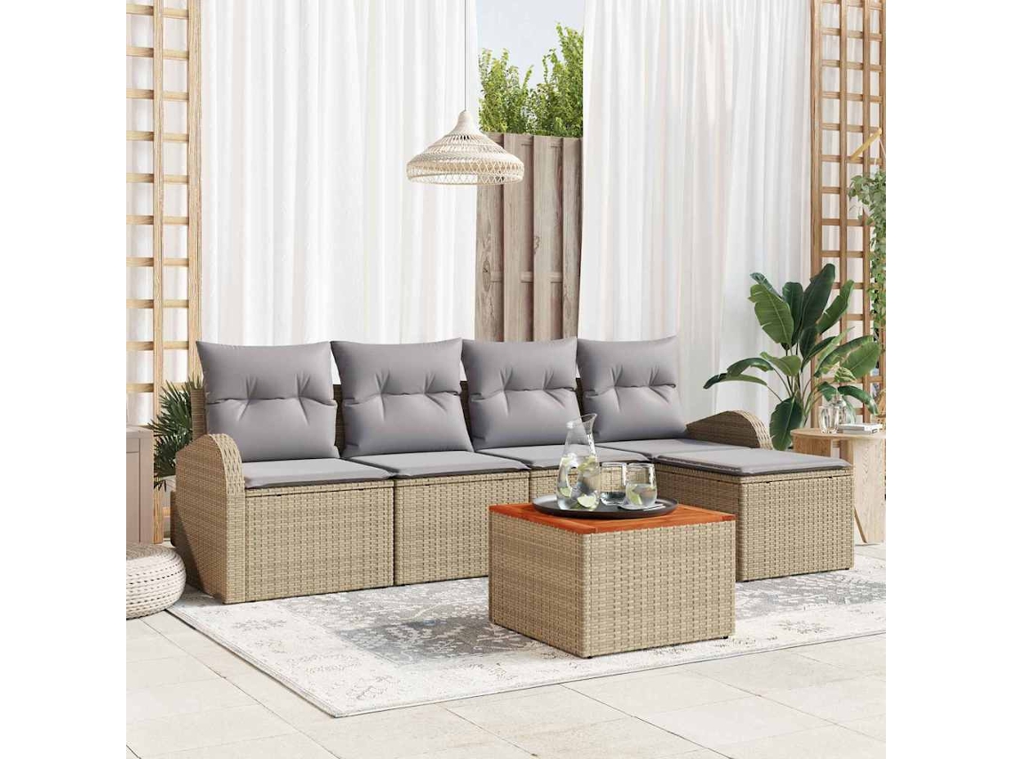 Vidaxl Conjunto De Sofá De Jardim 6 Unid. Bege E Cinza Claro Vime Pe