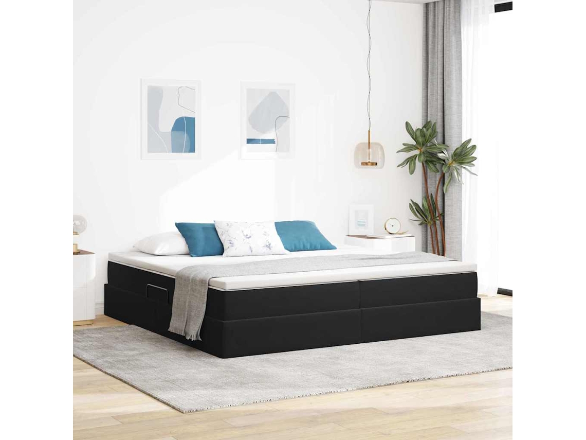 Vidaxl Cama Com Arrumação E Colchão Preto 200 X 200 Cm Veludo