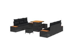 Conjunto 9 Sofá De Jardim Vidaxl Preto Vime Pe (80 X 80 X 71 Cm)