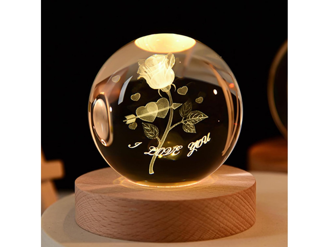 Luminária Bola De Cristal, Luz Noturna Cristal 3d Com Suporte Led,