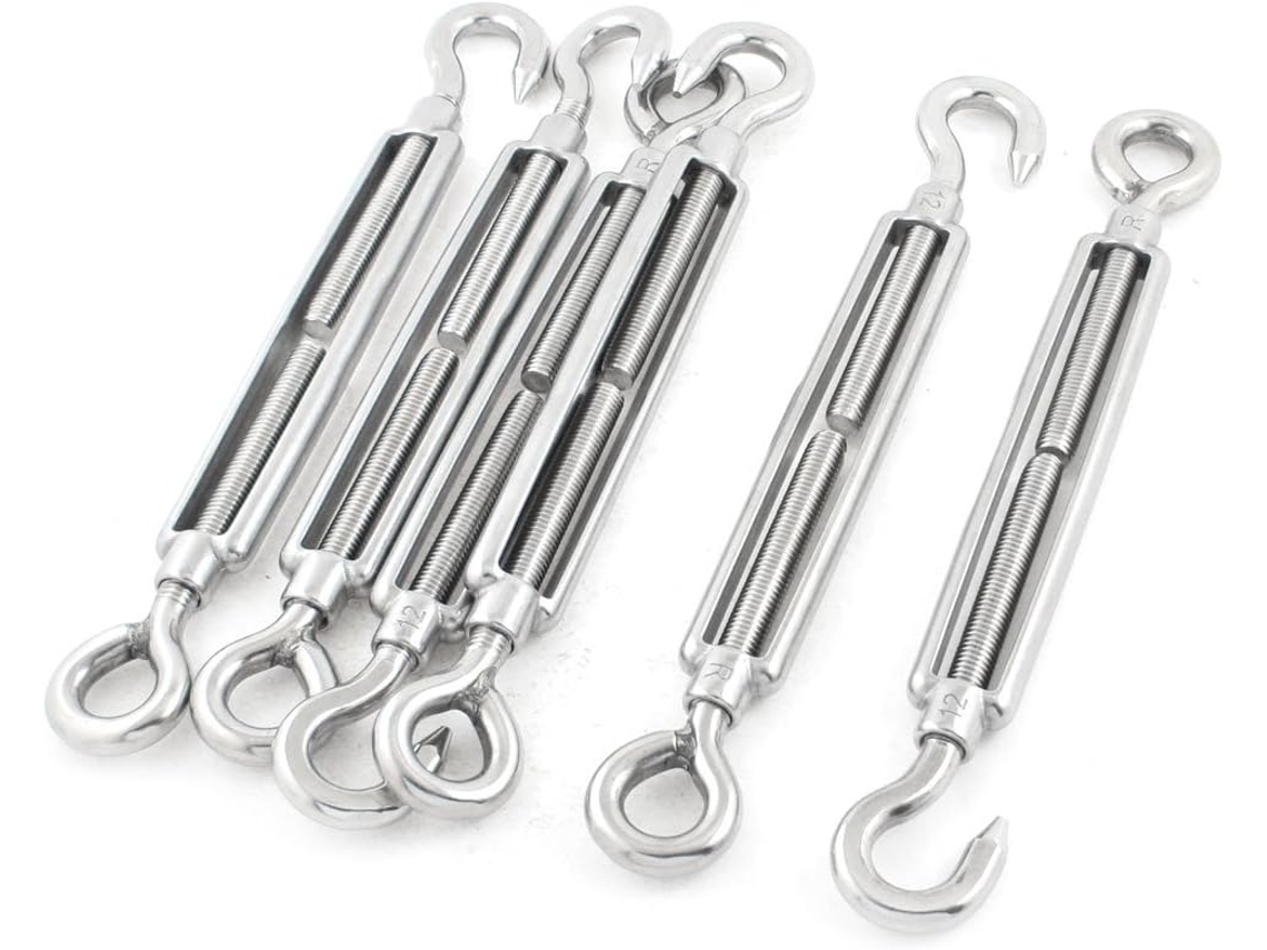 Conjunto de 6 Peças Ferragens Náuticas com Rosca 12 Mm e 300 Comprimento, Incluindo Esticadores CHABERLU