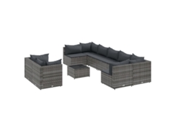 Maison Exclusive - 10 Pcs Conjunto Sofás De Jardim C/ Almofadões Vime Pe Cinzento