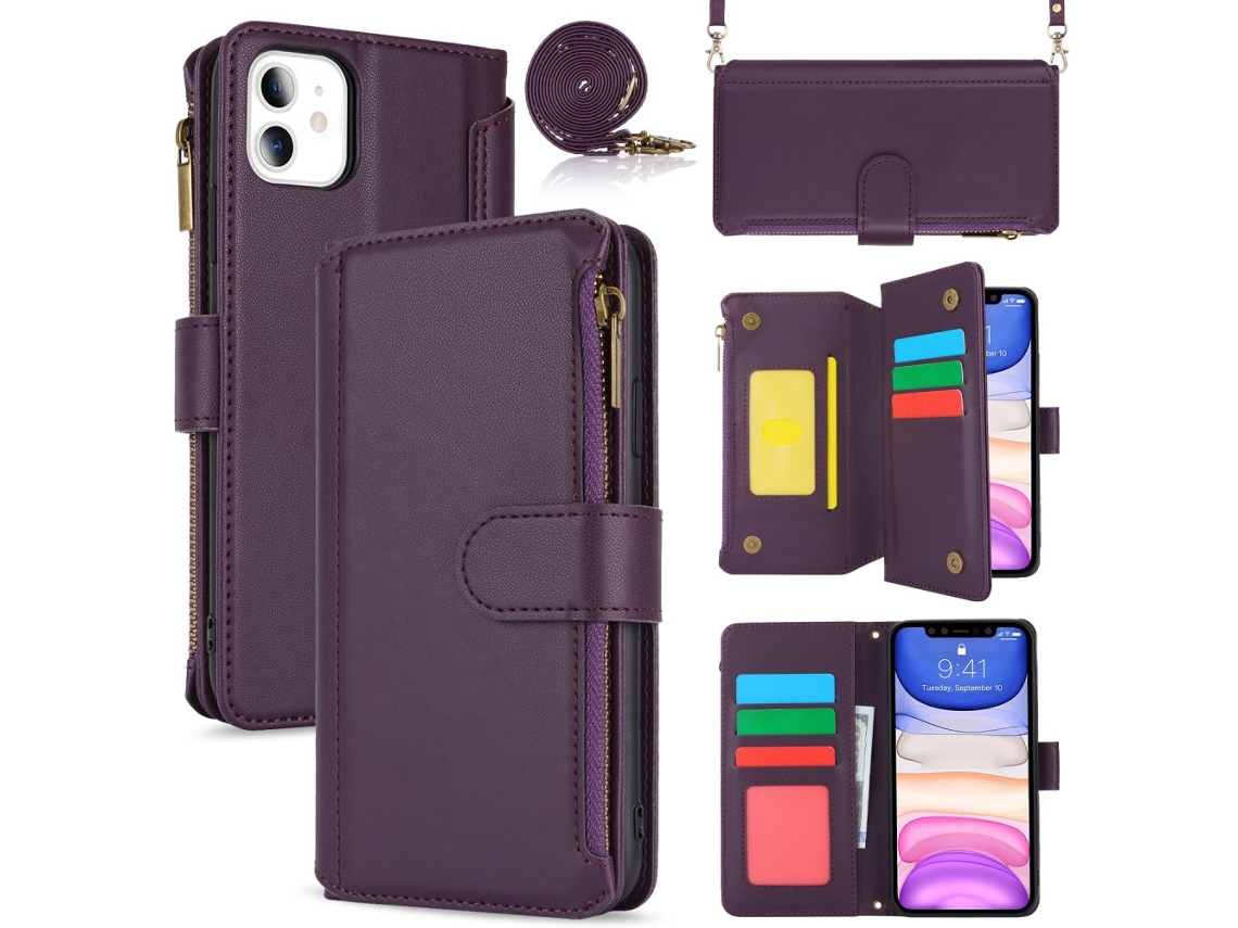 Capa Para Iphone 11 Pele Sintética Com Porta-cartões Roxo