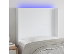 Vidaxl Cabeceira Cama C/ Led Couro Artificial 103x16x118/128 Cm Branco