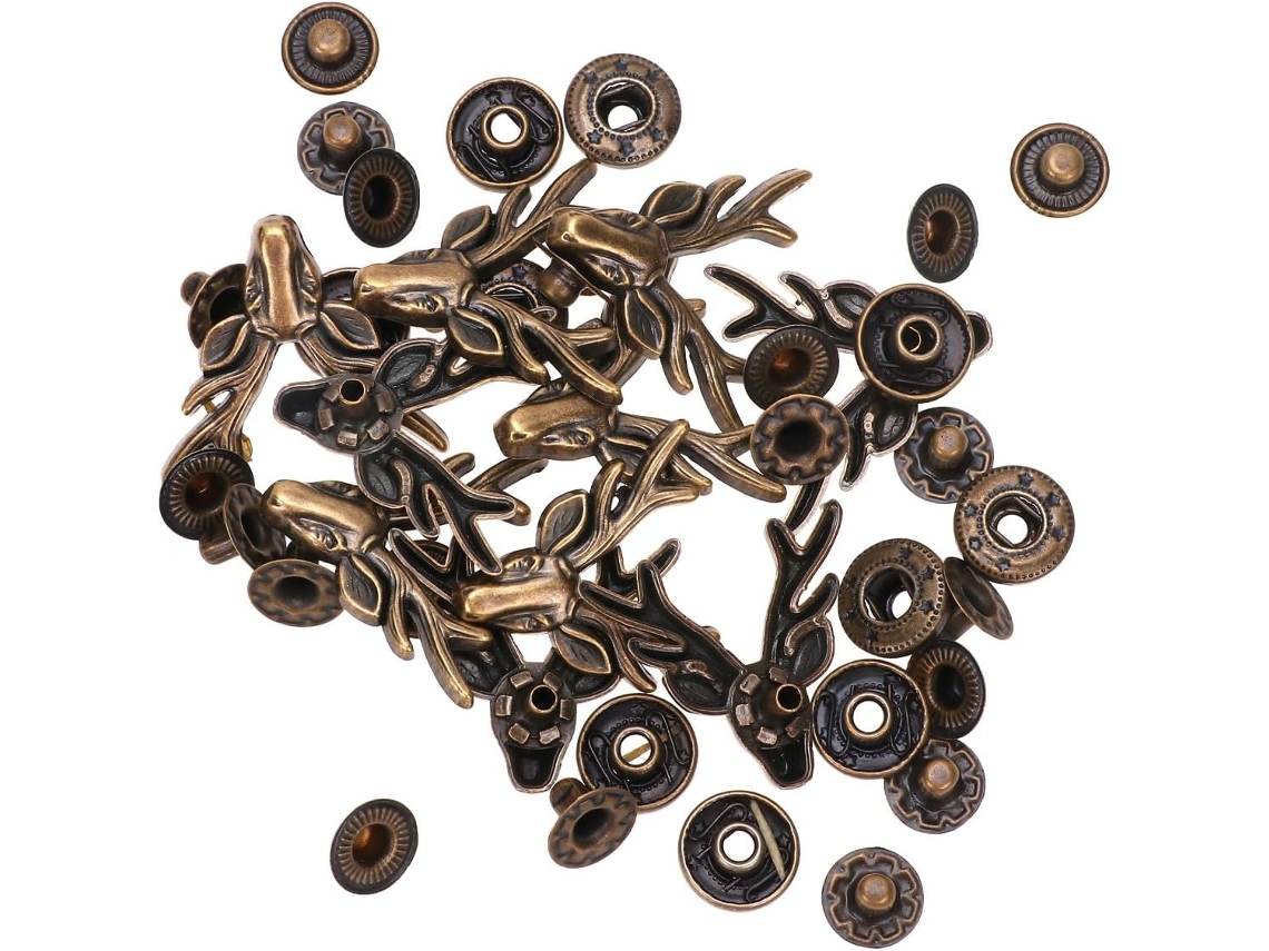Conjunto com 10 Botões de Pressão Retrô em Formato Veado, Feitos Liga Zinco Bronze Base. CHABERLU