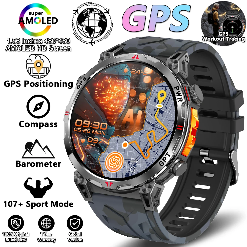 Relógio Inteligente Com Gps Integrado (camuflagem Azul), Resistente À Água Até 3 Atm (nível Militar), Com Mais De 100 Modos Esportivos.