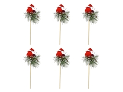 Conjunto de 6 Gorros de Natal Vermelhos com Pássaros Artificiais para Decoração de Jardim LAXISCREED