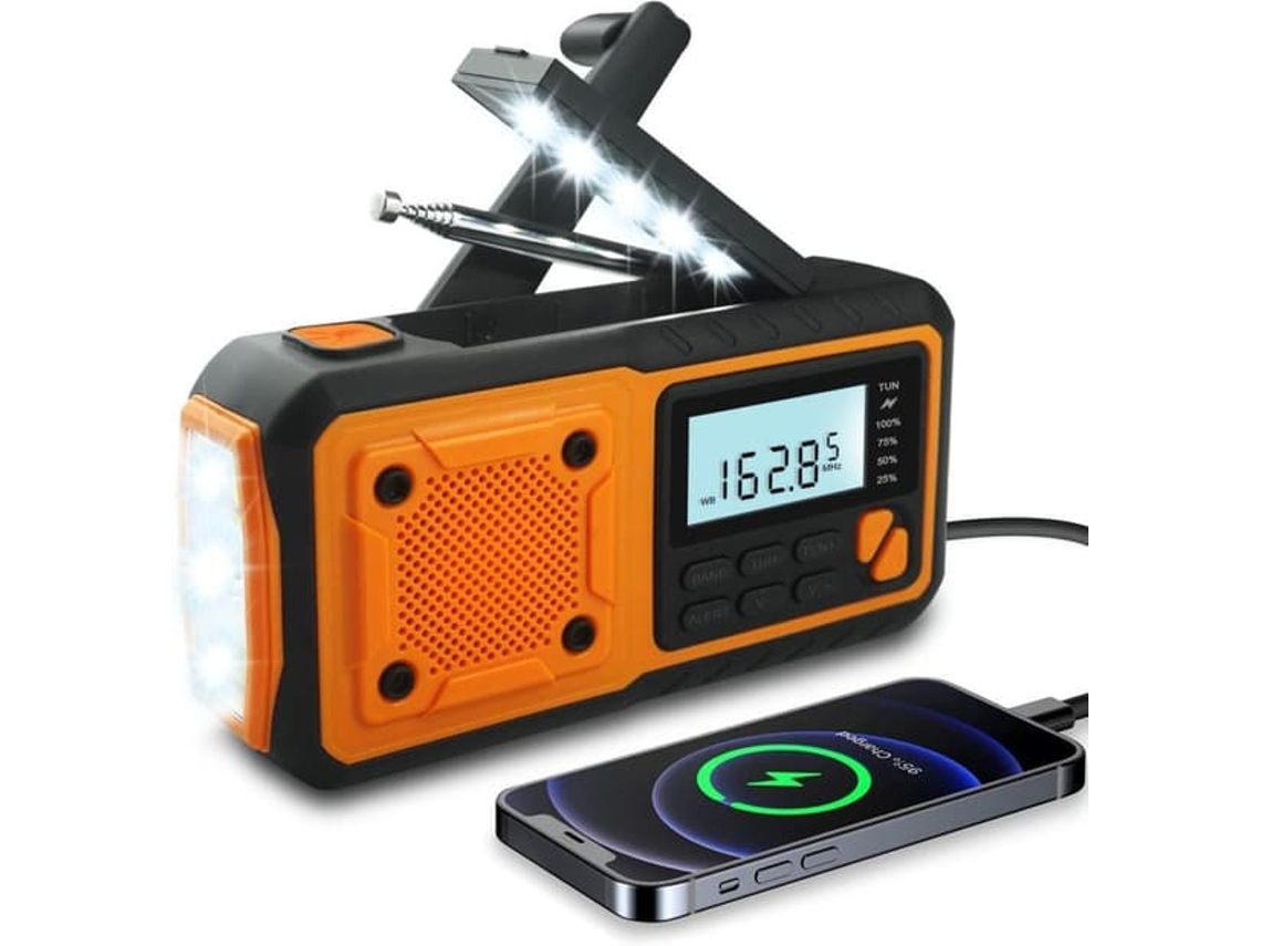 Rádio Portátil de Emergência com Painel Solar, Manivela e Bateria Usb AQUAFORGE