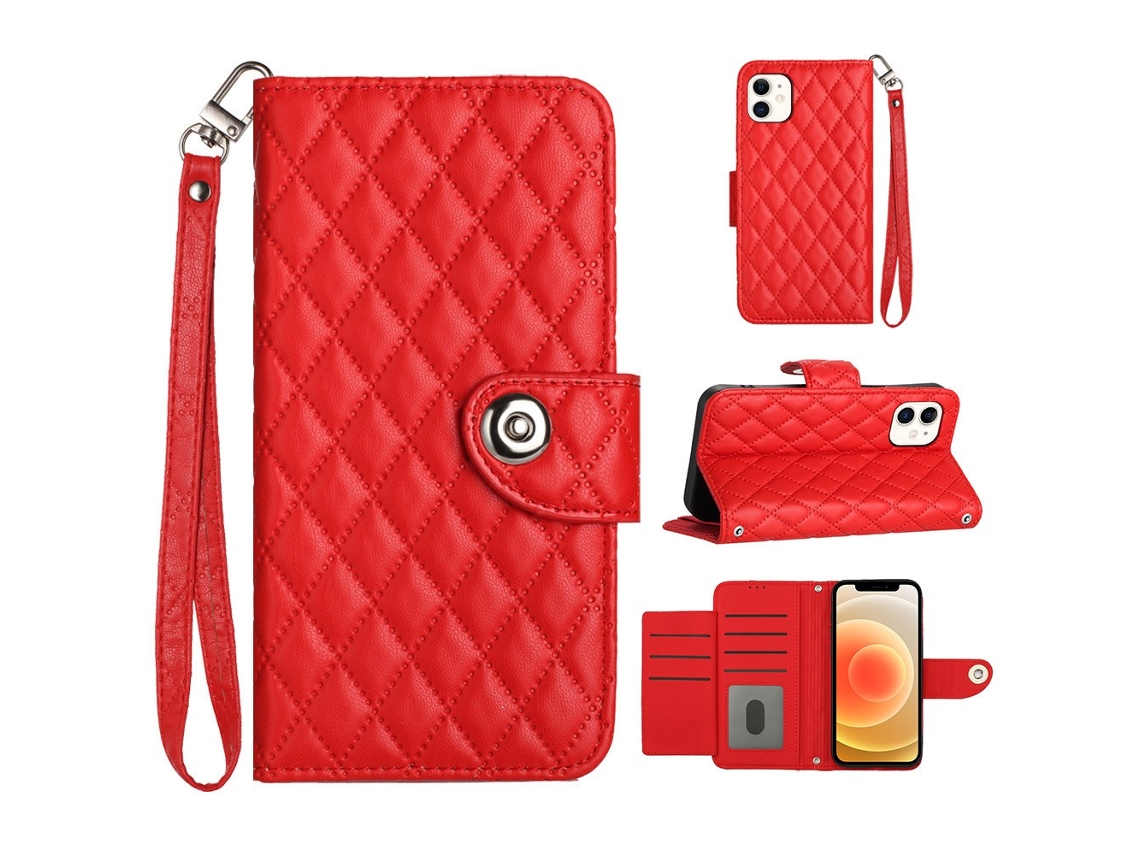 Capa Pega Para Iphone 12 Pele Sintética Vermelho