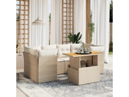 Vidaxl 7 Pcs Conjunto De Sofás P/ Jardim Com Almofadões Vime Pe Bege
