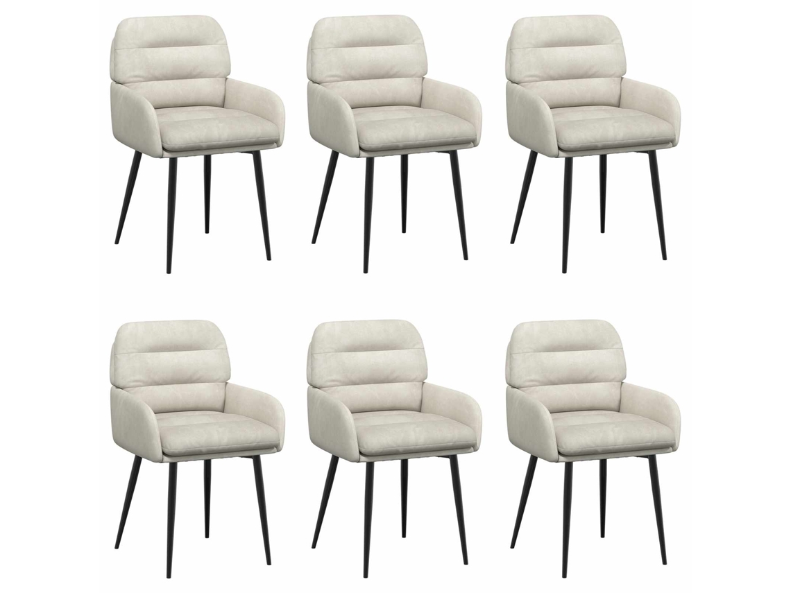 Conjunto 6 Cadeira De Jantar Vidaxl Creme Veludo (59 X 59,5 X 90 Cm)