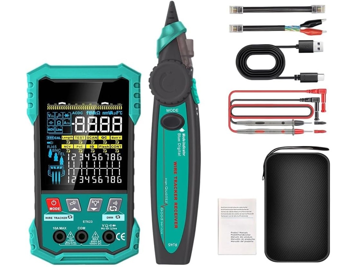 Testador De Cabos De Rede Com Ecrã Lcd E Poe