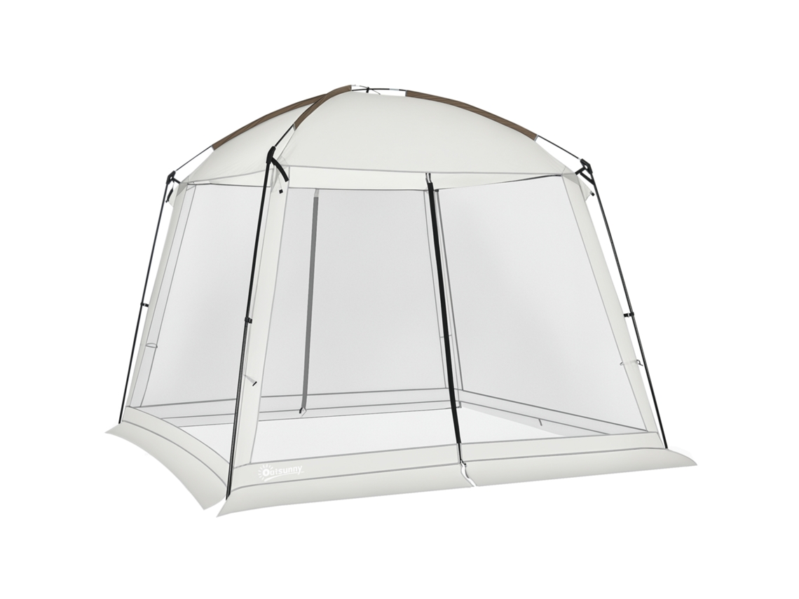Tenda de jardim para 6-8 pessoas com 4 mosquiteiras, 2 portas, proteção UV50+, bolsa de transporte 3x3m branco | S/MARCA