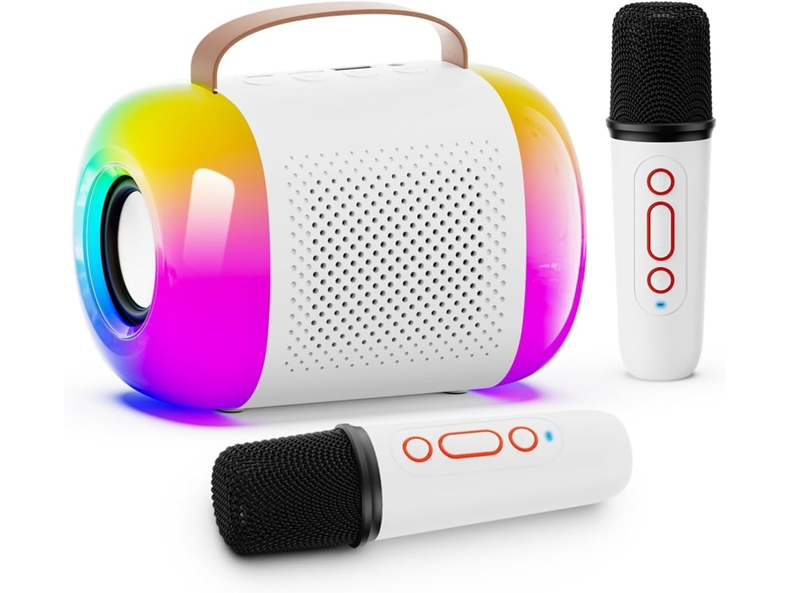 Mini Karaokê Portátil Com Caixa De Som Bluetooth, 2 Microfones Sem Fio E Luzes Led Coloridas, Ideal Para Crianças De 3 A 11 Anos Aquaforge