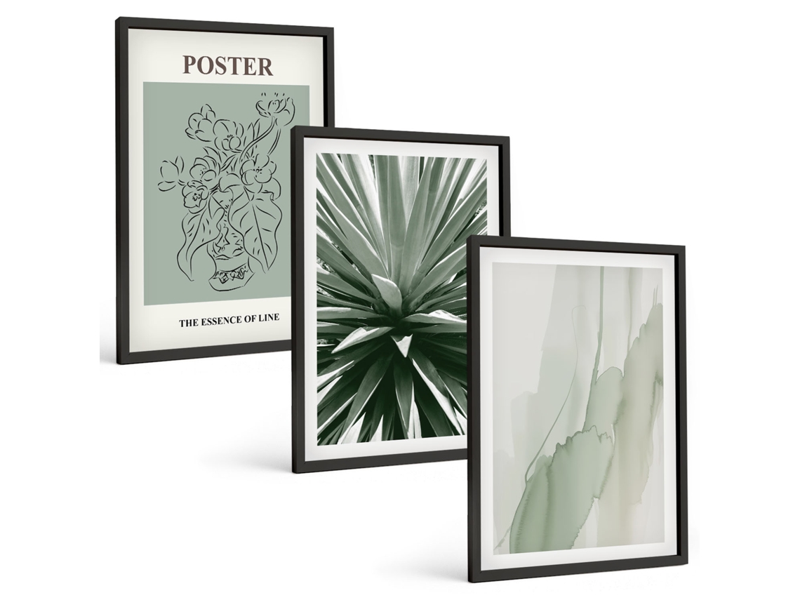 Conjunto De Pinturas Padrões Florais Em Folhagem Espelharte (3 Peças 40x60 Cm)